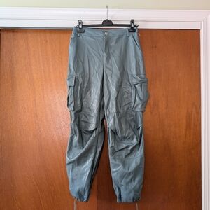 Women's Stylish Faux Leather Blue Gray Cargo Joggers New For All Man Kind